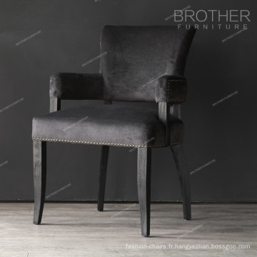 Chaise de coussin en tissu bois noir antique avec accoudoir pour salle à manger